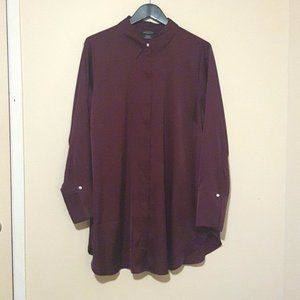 Michel Studio satin burgundy button down rhinestone detail button shirt
